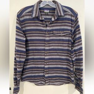 Patagonia Polo Long Sleeve Mens Size XXS Blue Logo Casual Organic Cotton Striped